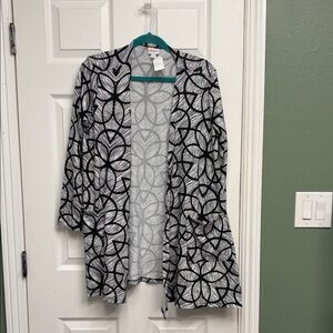 LuLaRoe Black & White Floral Geometric Open Cardigan